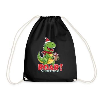 Weihnachtlicher Dinosaurier – ROAR - Turnbeutel - Schwarz - Vorne