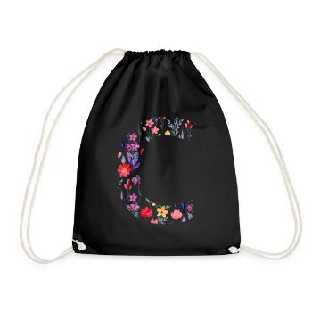 Personalisierter Blumenbuchstabe c - Geschenkidee - Turnbeutel - Schwarz - Vorne