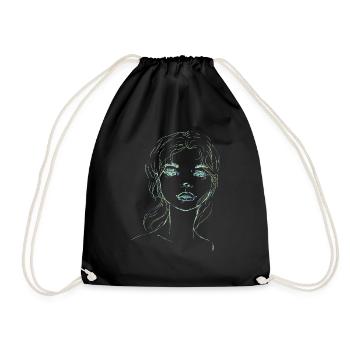 Illustration de visage de femme vert - Sac de sport léger - noir - Devant