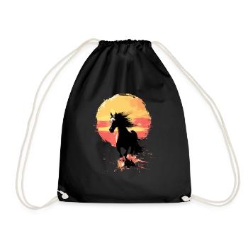 Pferd Sonnenuntergang Retro Vintage Reiten - Turnbeutel - Schwarz - Vorne