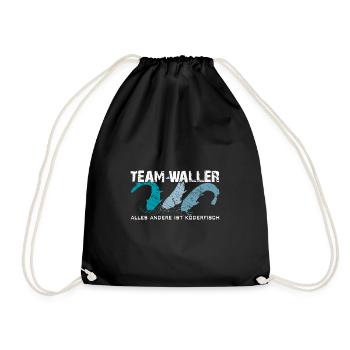 Wels angeln Waller fischen Team Waller - Turnbeutel - Schwarz - Vorne