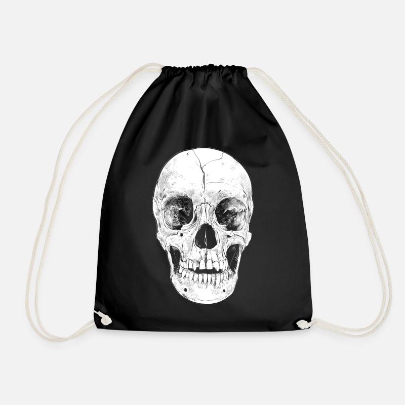 Skull skull grumpy bones head - Drawstring Bag - black