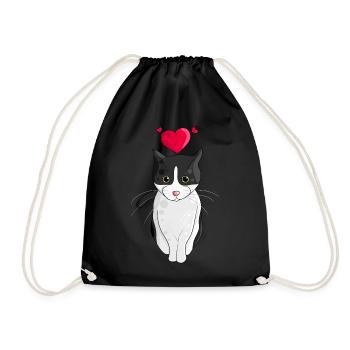 Katze mit Herz schwarz weiße Katze als Katzenmotiv - Turnbeutel - Schwarz - Vorne