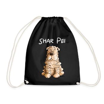 Happy Shar Pei I Folding Dog I Dog - Drawstring Bag - black - Front