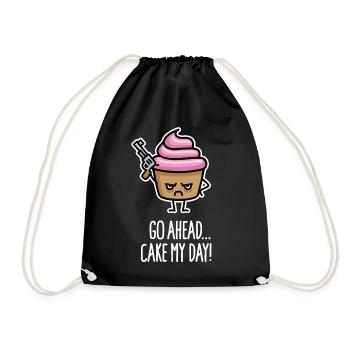 Funny cupcake pun sayings, cake my day - Drawstring Bag - black - Front
