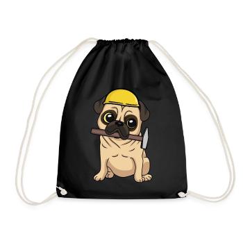 Construction site Civil engineering Pug Craftsmen build hammer job - Drawstring Bag - black - Front