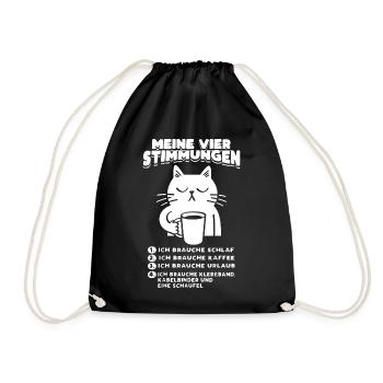 Lustige Katze Stimmung Kaffee Büro Geschenk Fun - Turnbeutel - Schwarz - Vorne