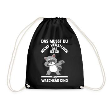 Tiermotiv Waschbär - Turnbeutel - Schwarz - Vorne