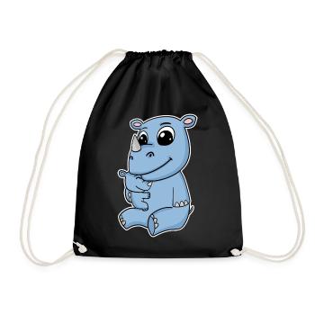 Rhinoceros Family - Rhinoceros with Baby - Rhinoceros Motif - Drawstring Bag - black - Front
