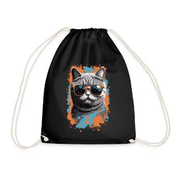 British Shorthair Cat Cool Cat Design - Drawstring Bag - black - Front