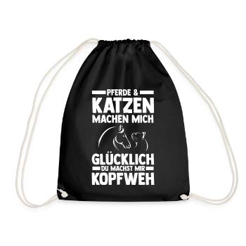 Pferde Pferdeliebhaber Katzenliebhaber Katzen - Turnbeutel - Schwarz - Vorne