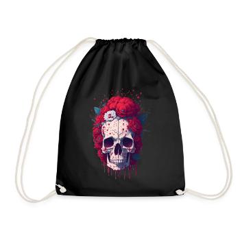 Totenkopf mit roten Blumen - Turnbeutel - Schwarz - Vorne