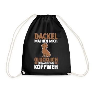 Hund Dackel - Turnbeutel - Schwarz - Vorne