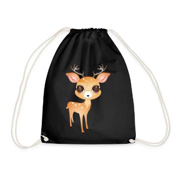 cute little deer with big antlers - Drawstring Bag - black - Front