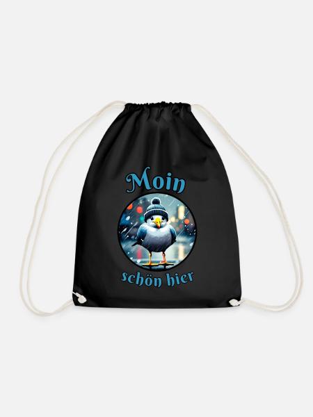 Moin schön hier Möwe im Regen - Turnbeutel - Schwarz