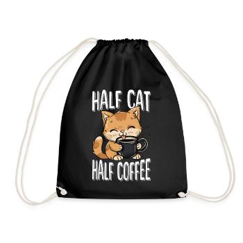 Katze Kaffee Katzenliebhaber Kaffeeliebhaber - Turnbeutel - Schwarz - Vorne