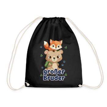 Big Brother Bear & Fox Sibling Shirt - Drawstring Bag - black - Front