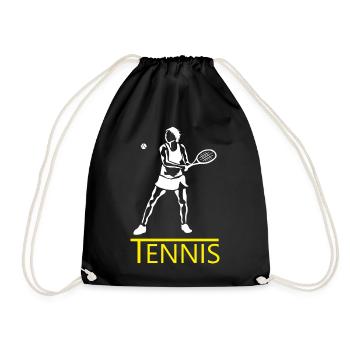 Tennis Silhouette Yellow Accent - Drawstring Bag - black - Front