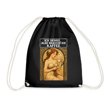 Pin-up woman with coffee in Art Nouveau style - Drawstring Bag - black - Front