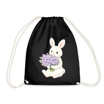 Bunny with lilac illustration - Drawstring Bag - black - Front