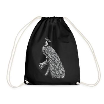 Peacock Lace on Black - Drawstring Bag - black - Front