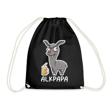 Alkpapa Alpaka mit Bierkrug – Lustiger Spruch - Turnbeutel - Schwarz - Vorne