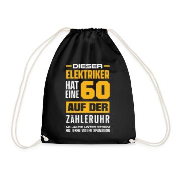 Elektriker 60 Auf Der Zähleruhr - Turnbeutel - Schwarz - Vorne