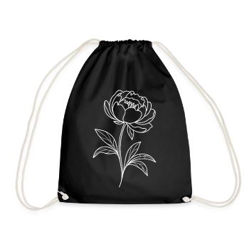Monochrome Line Flower Sketch Design - Drawstring Bag - black - Front