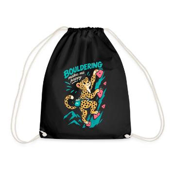 Bouldering Makes Me Happy Leopard Bouldern - Turnbeutel - Schwarz - Vorne