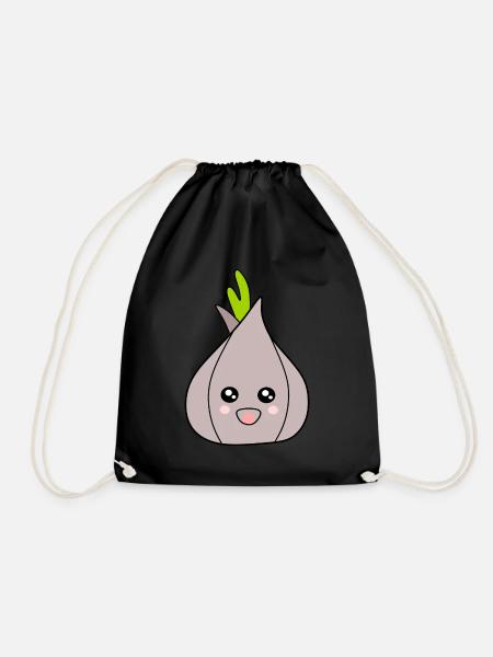 Kawaii Zwiebel Knoblauch Kawaii Gemüse Kawaii Obst - Turnbeutel - Schwarz