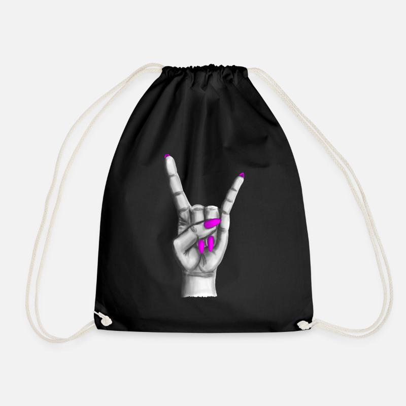 Heavy Metal Hand Pink - Drawstring Bag - black