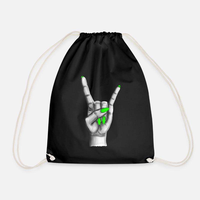 Heavy Metal Hand Green Nails - Drawstring Bag - black