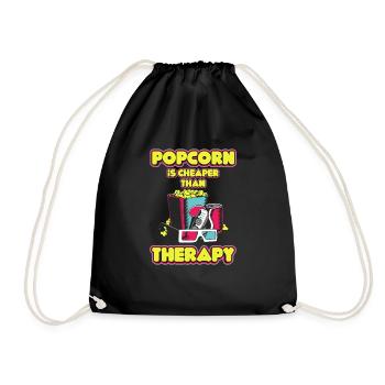 Popcorn Is Cheaper Than Therapy Cinema Fan - Drawstring Bag - black - Front