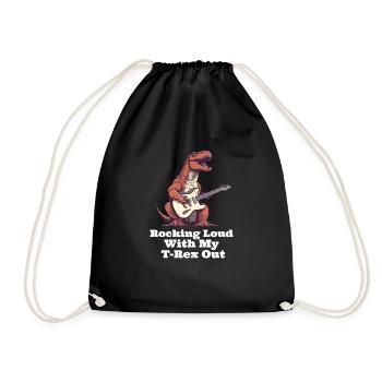 Rocking Loud With My T-Rex Out Guitar Dinosuar - Drawstring Bag - black - Front