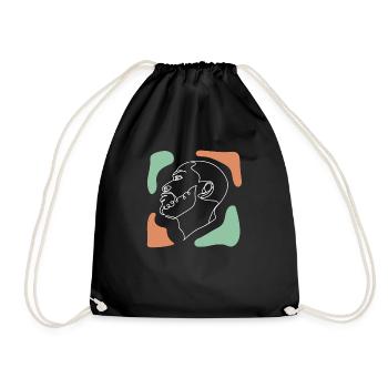 Line Art Drawn Woman with Hat Design - Drawstring Bag - black - Front