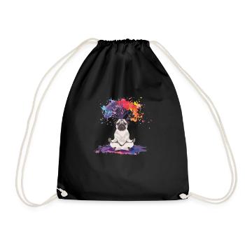 Pug Meditates Lotus Tree of Life Meditation - Drawstring Bag - black - Front