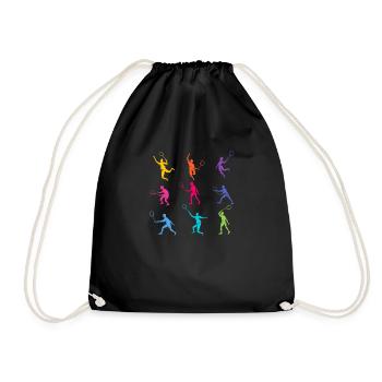Colorful silhouettes of badminton players in action - Drawstring Bag - black - Front