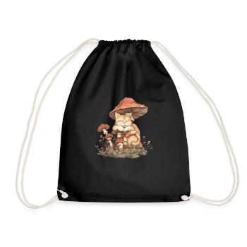 Cute cats on a toadstool - Drawstring Bag - black - Front