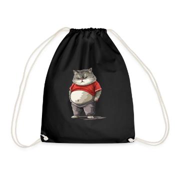 Lustiger Dicker Kater in Bequemer Kleidung - Turnbeutel - Schwarz - Vorne