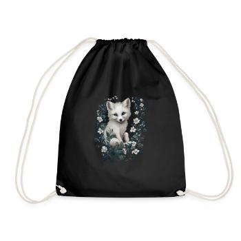 Cute Arctic Foxes In Flower Frame - Drawstring Bag - black - Front