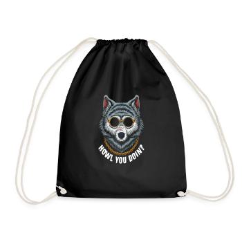 Cool Wolf With Glasses And Chain - Howl You Doin? - Drawstring Bag - black - Front