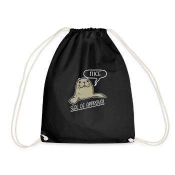 Cute Seal With Nice Seal Of Approval - Drawstring Bag - black - Front
