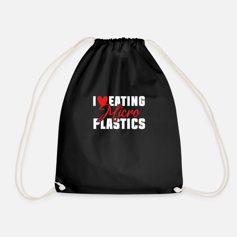 I love eating microplastics - Drawstring Bag - black