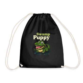 Swamp Puppy Funny Crocodile Cartoon Design - Drawstring Bag - black - Front
