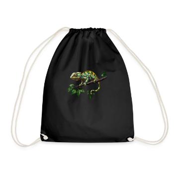 Colorful chameleon on branch in green jungle - Drawstring Bag - black - Front