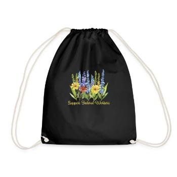 Support Federal Worker Flower Motif - Drawstring Bag - black - Front
