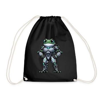 Robot Frog Dabbing Mech Cyborg Cool - Drawstring Bag - black - Front