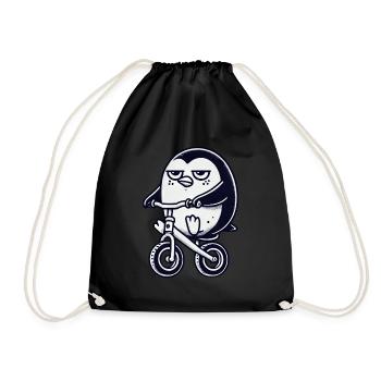 Funny Penguin on Balance Bike Whimsical Bike - Drawstring Bag - black - Front