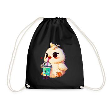 Cute chicken with soft drink - Drawstring Bag - black - Front