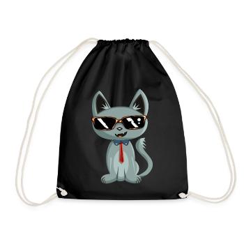 Funny Cat - lustige Katze / NEU als Sticker - Turnbeutel - Schwarz - Vorne